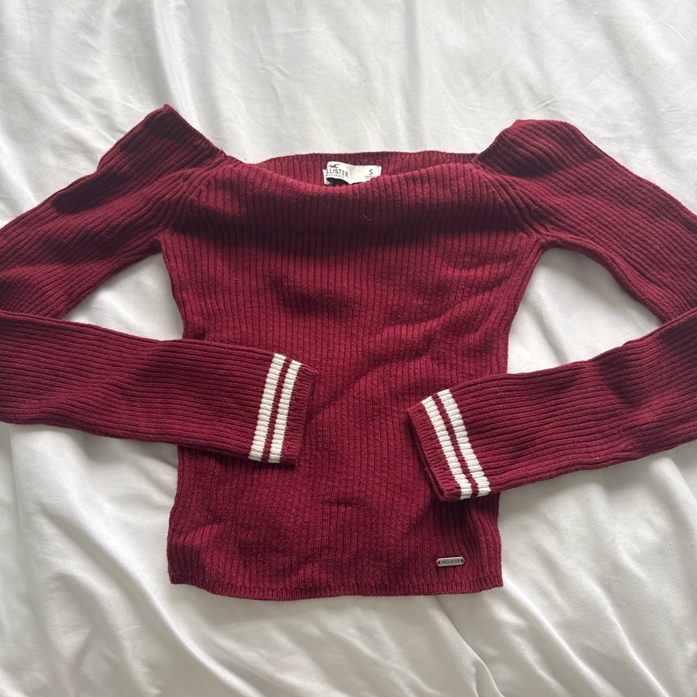 Hollister Burgundy Off-Shoulder Long Sleeve Top